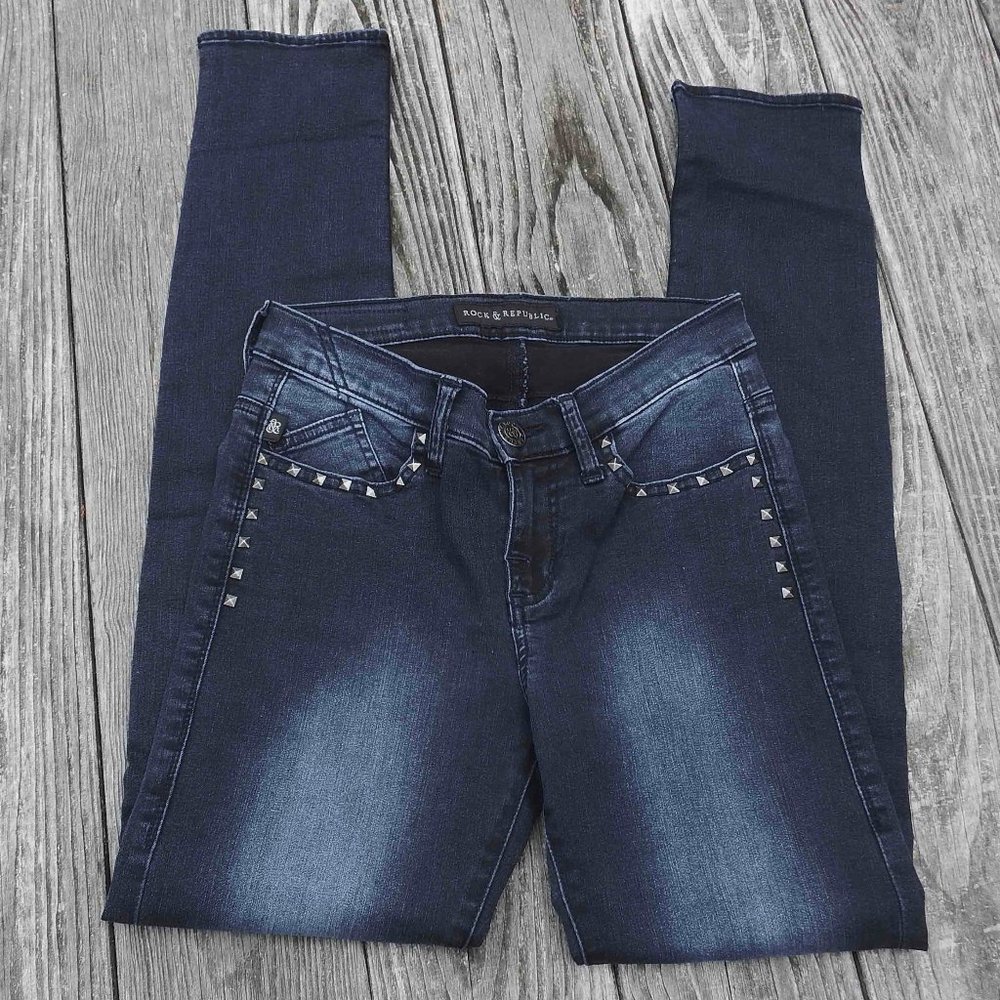 Rock & Republic Berlin Studded Darkwash Skinny Jeans